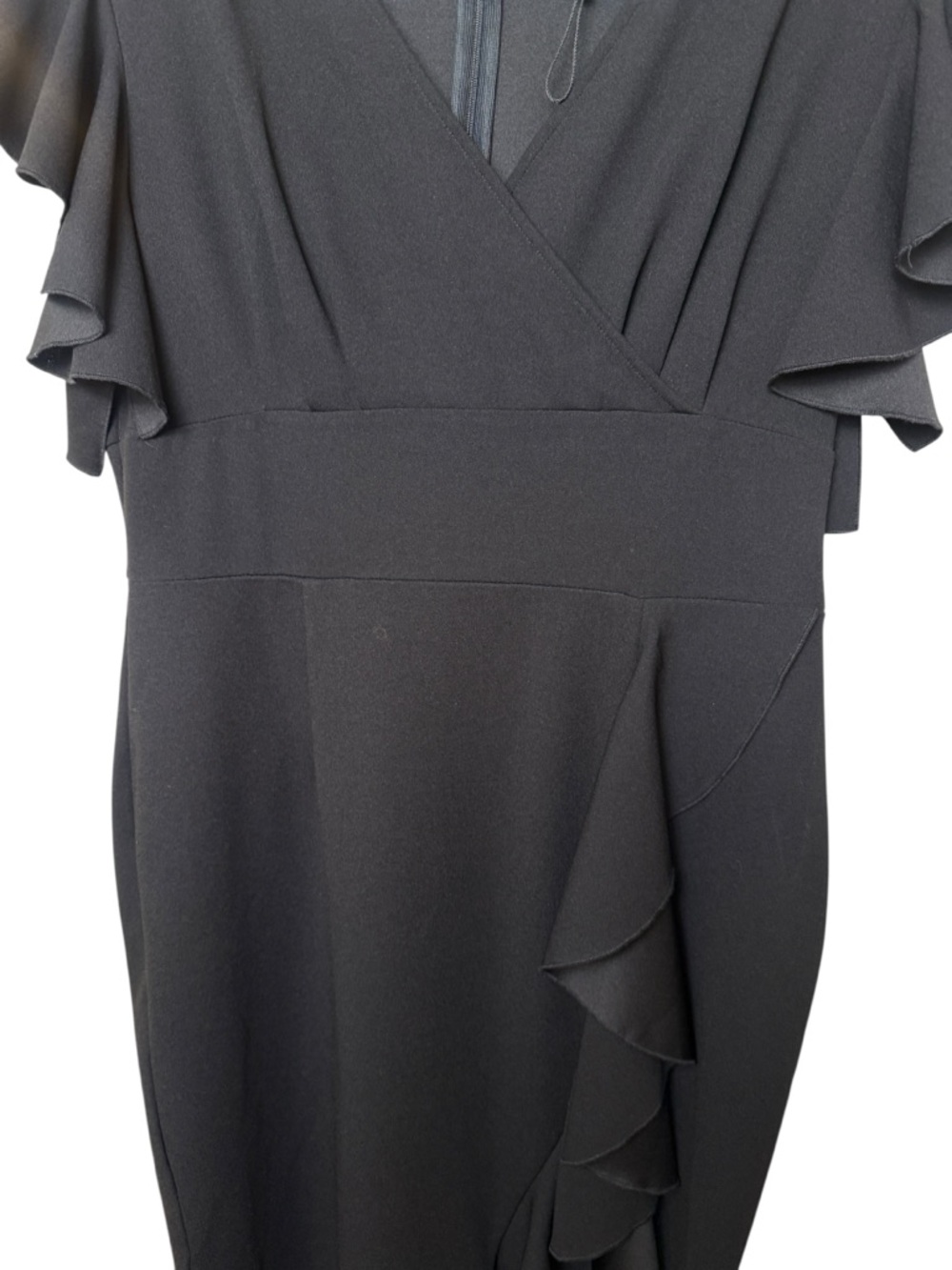 Knitee XL Elegant Black Ruffle Wrap-Front Midi Dress - Picture 3 of 8